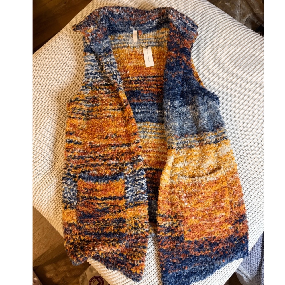 Anthropologie Pilcro Orange Blue Striped Eyelash Knit Sweater Vest Small NWT